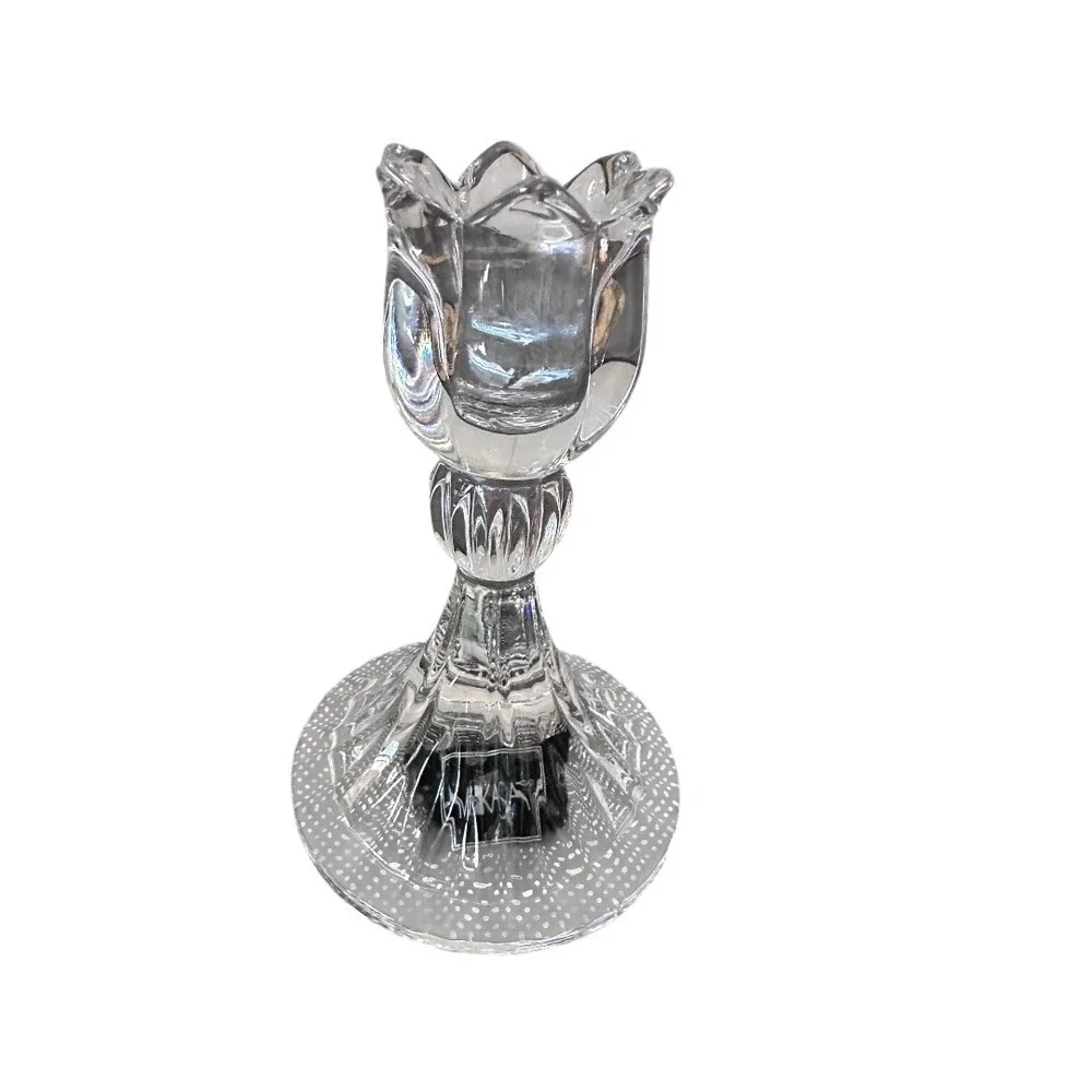 Mikasa Lead Crystal Tulip Candlestick Holder Clear Glass Floral Pedestal‎ 5 inch